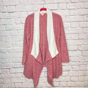 New Style & Co 1X Red White Sherpa Collar Draped Open‎ Front Cardigan Sweater